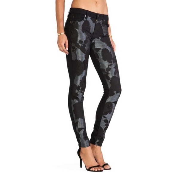 7 For All Mankind Pieced Skinny Gwenevere Shantung Colorblock Floral Jeans - Picture 2 of 15